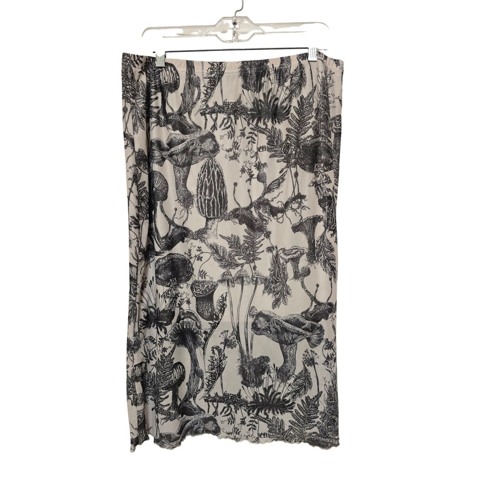 Womens Mushroom Print Mesh Midi Skirt Black White Plus Size 3XL Cottagecore